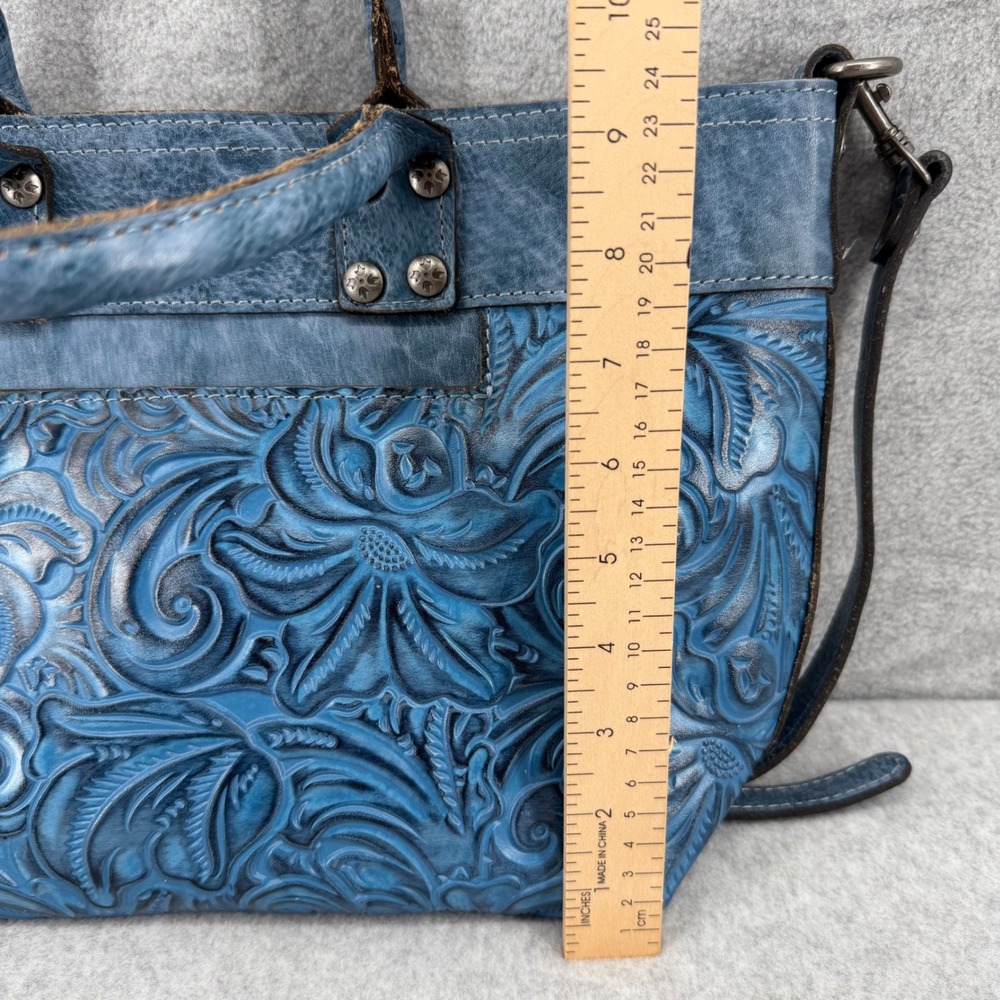 Patricia Nash Blue Tooling Leather Tote Crossbody Bag Floral Embossed Satchel - Picture 11 of 13